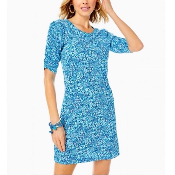 Lilly Pulitzer Dresses & Skirts - Lilly Pulitzer Belden T-shirt Dress in Cumulus Blue Blooming Together Size Small